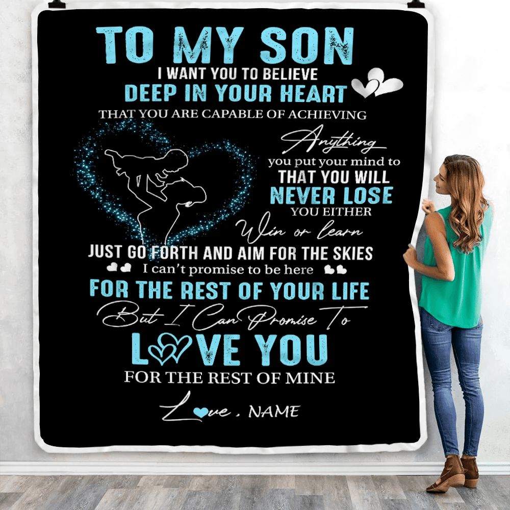 Personalized To My Son Blanket From Mom Promise To Love You Son Birthday Graduation Christmas Customized Bed Fleece Throw Blanket