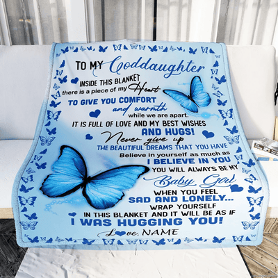 Personalized To My Goddaughter Blanket From Godmother Butterfly In Side This Blanket Blanket Birthday Graduation Christmas Customized Fleece Throw Blanket