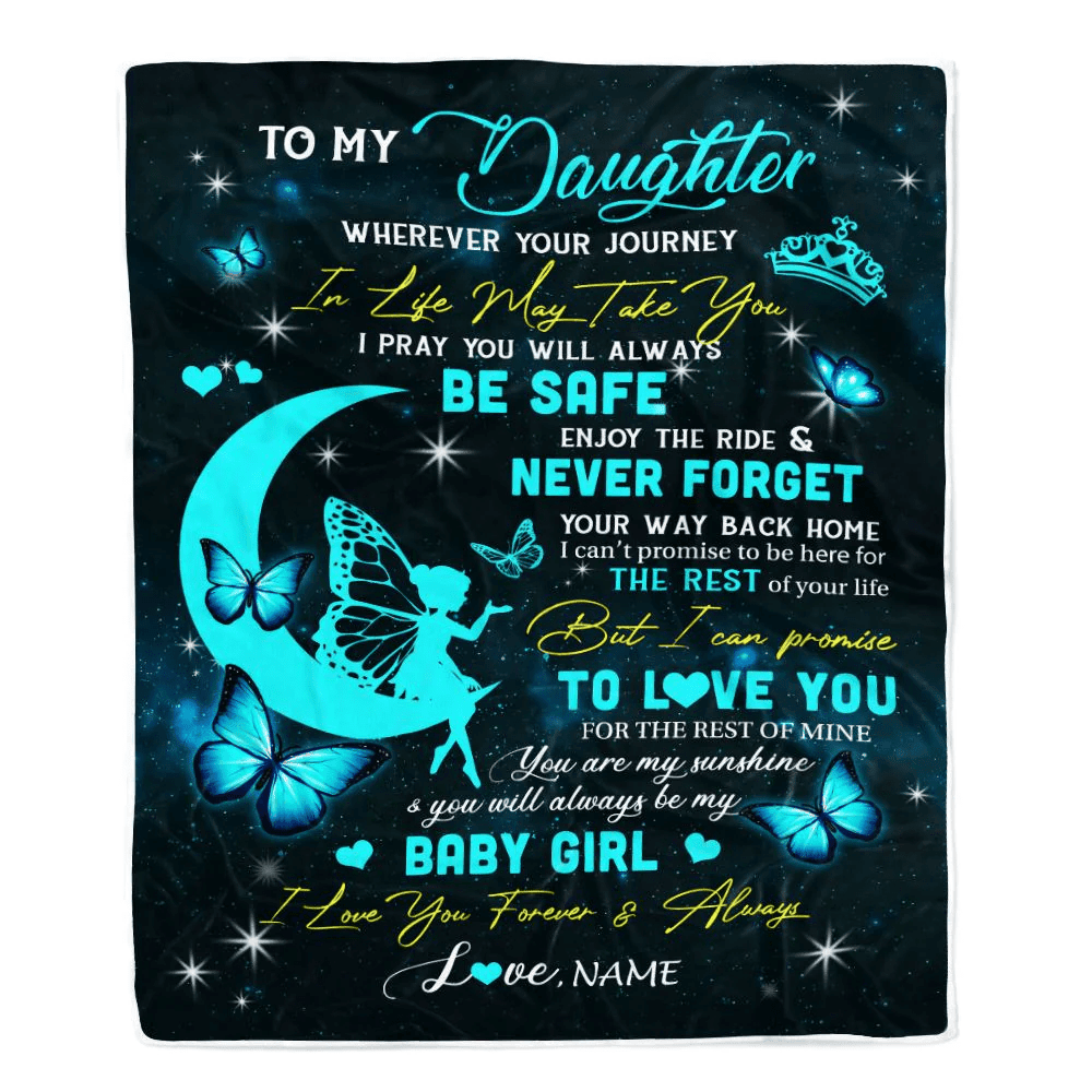 Personalized To My Daughter Blanket From Mom Dad Father Fairy Silhouette Fantasy Moon Daughter Birthday Graduation Christmas Customized Fleece Throw Blanket