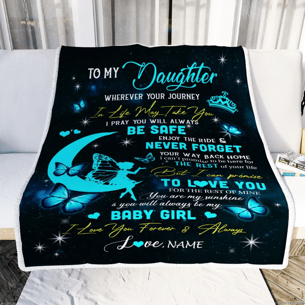 Personalized To My Daughter Blanket From Mom Dad Father Fairy Silhouette Fantasy Moon Daughter Birthday Graduation Christmas Customized Fleece Throw Blanket