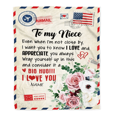 Personalized To My Niece Blanket From Aunt Uncle Auntie Floral Air Mail Letter I Love You Niece Birthday Christmas Customized Fleece Throw Blanket