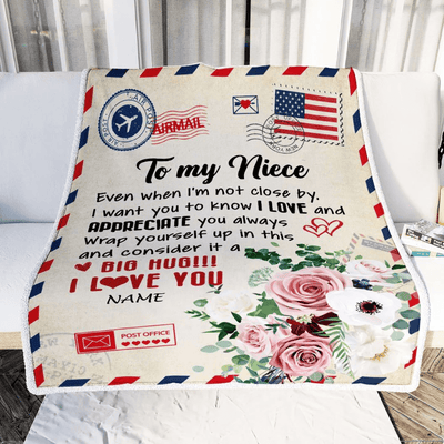 Personalized To My Niece Blanket From Aunt Uncle Auntie Floral Air Mail Letter I Love You Niece Birthday Christmas Customized Fleece Throw Blanket
