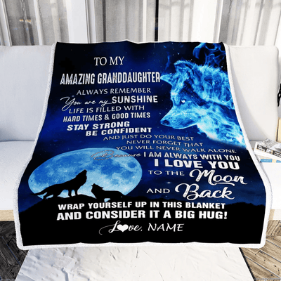 Personalized To My Amazing Granddaughter Blanket From Grandma Grandpa Wolf It A Big Hug Birthday Back To School Christmas Customized Fleece Throw Blanket