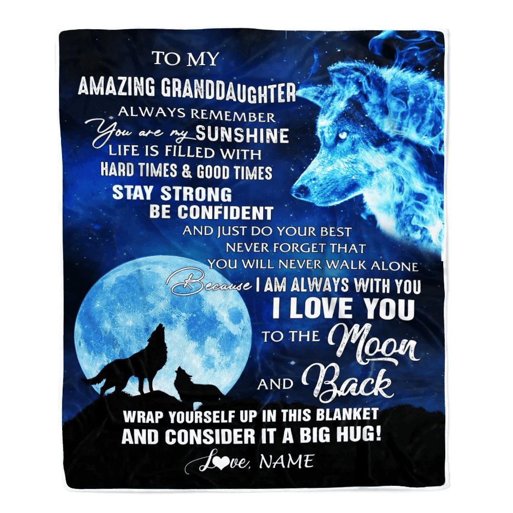 Personalized To My Amazing Granddaughter Blanket From Grandma Grandpa Wolf It A Big Hug Birthday Back To School Christmas Customized Fleece Throw Blanket
