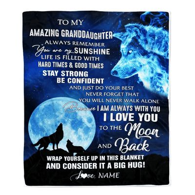 Personalized To My Amazing Granddaughter Blanket From Grandma Grandpa Wolf It A Big Hug Birthday Back To School Christmas Customized Fleece Throw Blanket