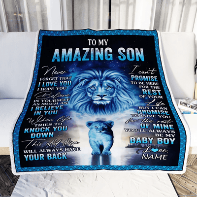 Personalized To My Amazing Son Blanket from Mom Dad Lion Never Forget I Love You Birthday Graduation Christmas Customized Fleece Blanket