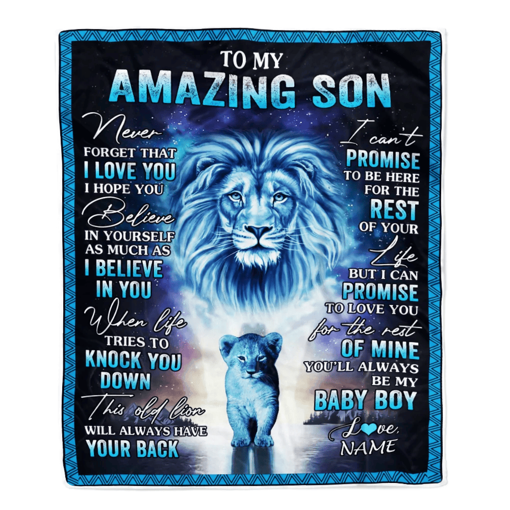 Personalized To My Amazing Son Blanket from Mom Dad Lion Never Forget I Love You Birthday Graduation Christmas Customized Fleece Blanket