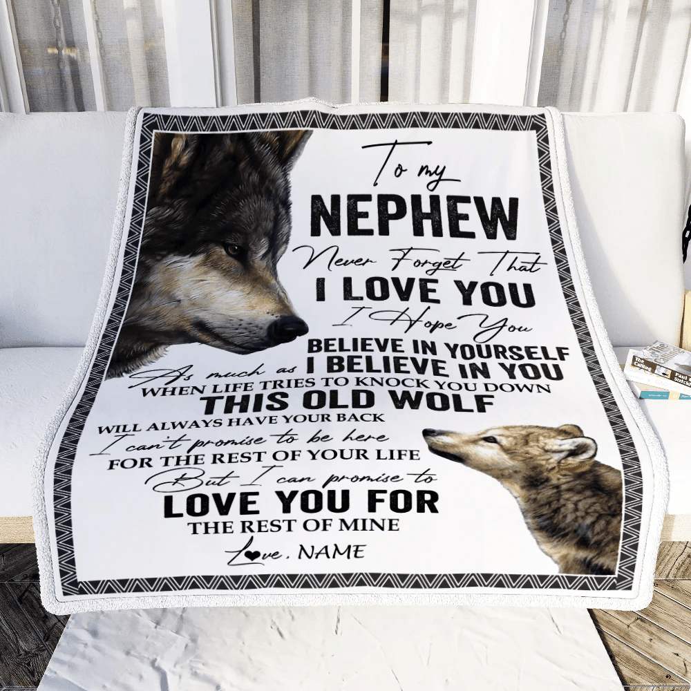Personalized To My Nephew Blanket From Uncle Aunt Auntie Uncle This Old Wolf Love You Nephew Birthday Graduation Christmas Customized Fleece Blanket