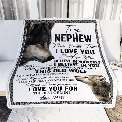 Personalized To My Nephew Blanket From Uncle Aunt Auntie Uncle This Old Wolf Love You Nephew Birthday Graduation Christmas Customized Fleece Blanket