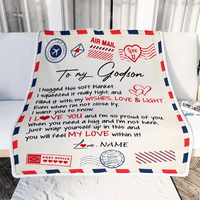 Personalized To My Godson Blanket from Godmother Air Mail Letter I Love You Godson Birthday Christmas Thanksgiving Customized Fleece Throw Blanket