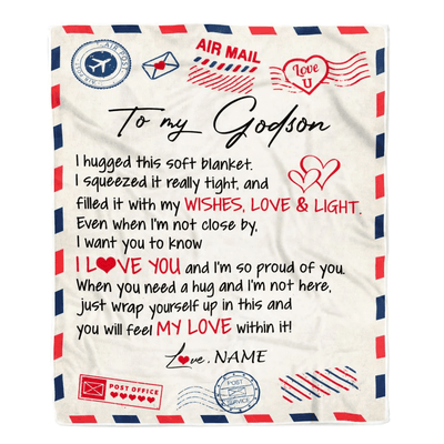 Personalized To My Godson Blanket from Godmother Air Mail Letter I Love You Godson Birthday Christmas Thanksgiving Customized Fleece Throw Blanket