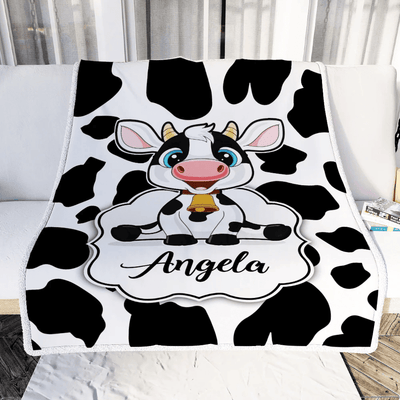 Personalized Custom Name Blanket For Boy Girl Cow Design Kids Nursery Newborn Daughter Granddaughter Niece Birthday Customized Christmas Fleece Throw Blanket