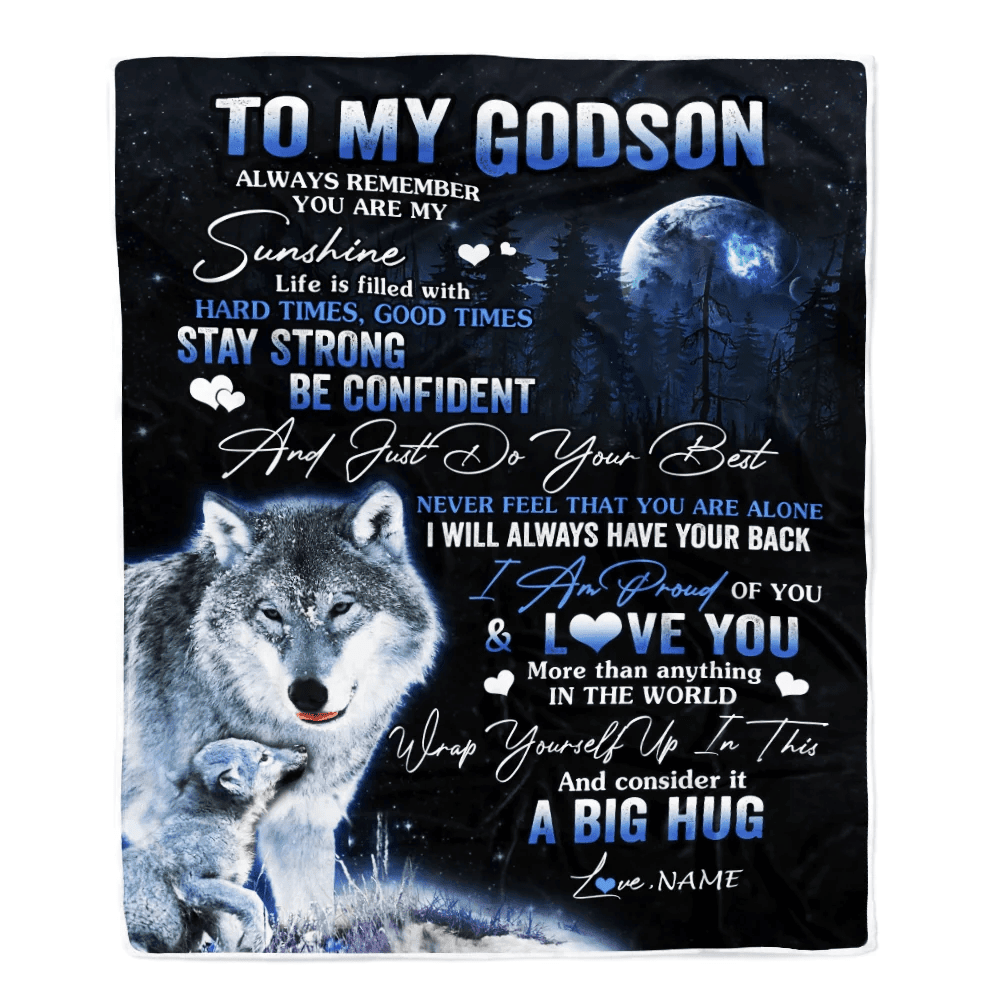 Personalized To My Godson Wolf Blanket From Godmother Godfather Always Remember Godchild Godson Graduation Travel Christmas Customized Fleece Blanket