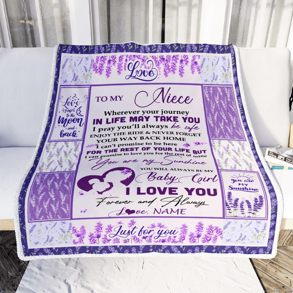 Personalized To My Niece Blanket From Aunt Auntie Uncle Love You Are My Sunshine Flower Purple Niece Birthday Christmas Graduation Customized Fleece Blanket