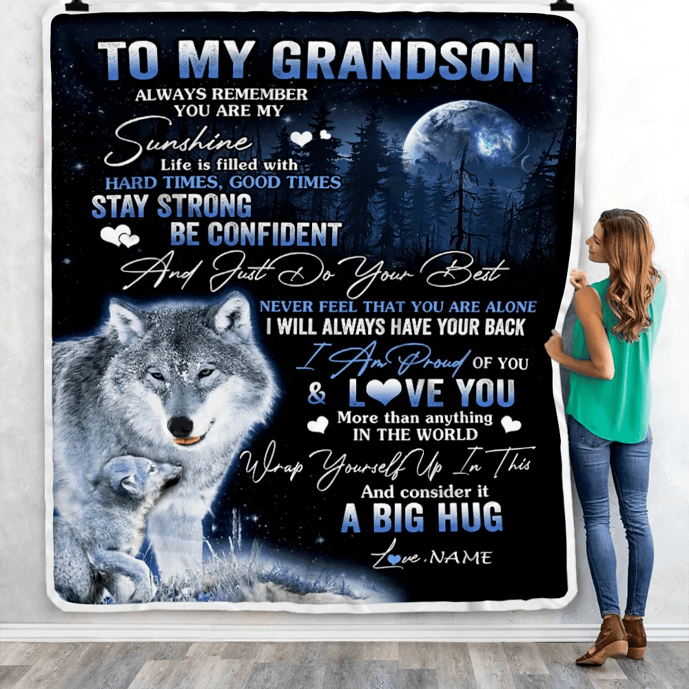 Personalized To My Grandson Wolf Blanket From Grandma Grandpa Always Remember Granddaughter Birthday Graduation Christmas Customized Bed Fleece Blanket