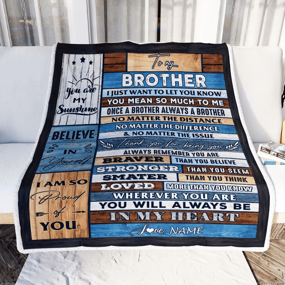 Personalized To My Brother Blanket From Sister Wood You Will Always Be In My Heart Brother Birthday Christmas Graduation Customized Bed Fleece Throw Blanket