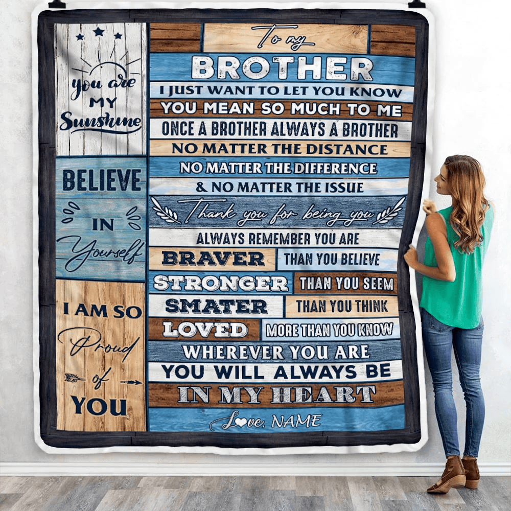 Personalized To My Brother Blanket From Sister Wood You Will Always Be In My Heart Brother Birthday Christmas Graduation Customized Bed Fleece Throw Blanket