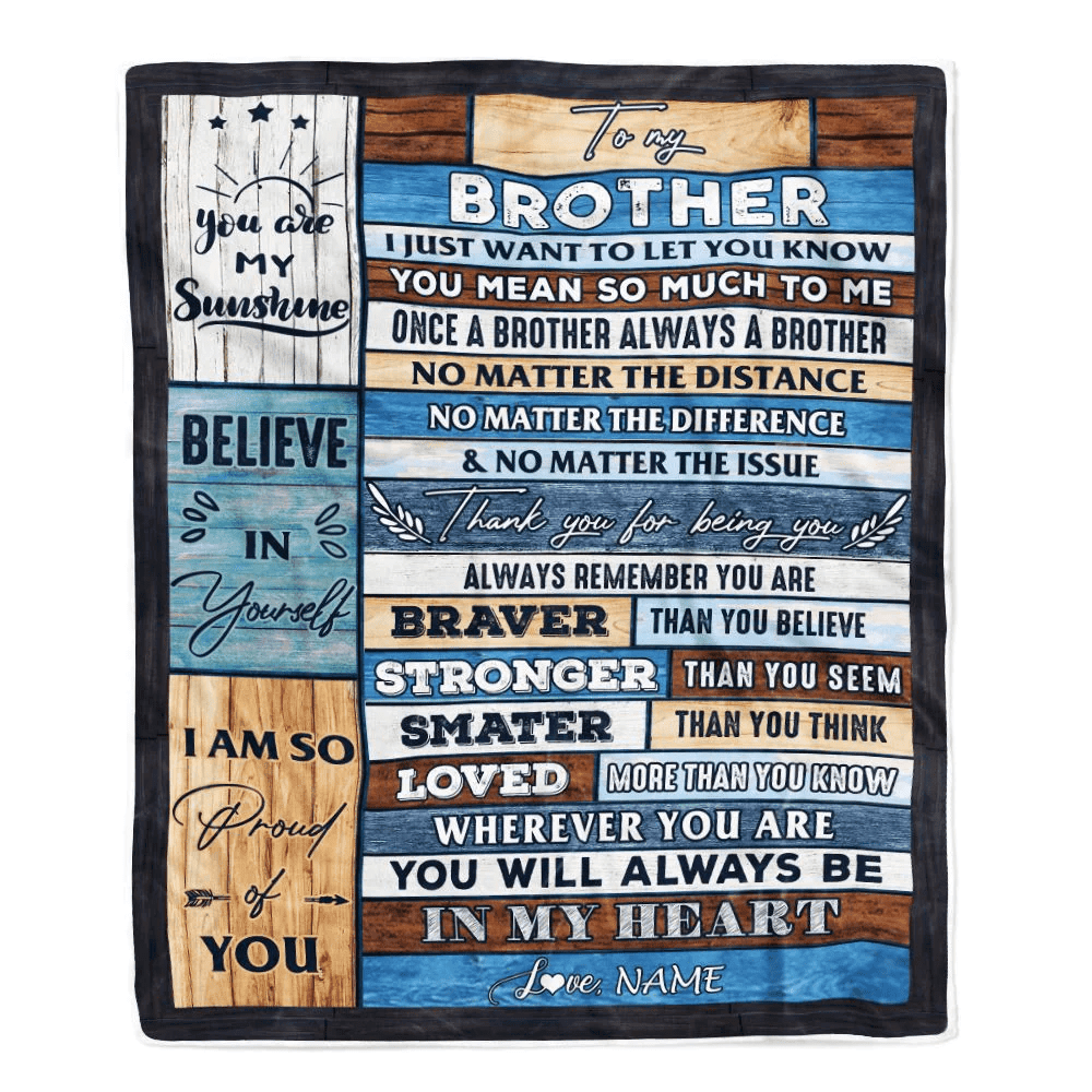 Personalized To My Brother Blanket From Sister Wood You Will Always Be In My Heart Brother Birthday Christmas Graduation Customized Bed Fleece Throw Blanket