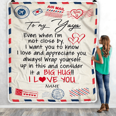 Personalized To My Yaya Blanket From Kids I Love You Hugs Air Mail Letter Yaya Birthday Mothers Day Christmas Customized Fleece Blanket
