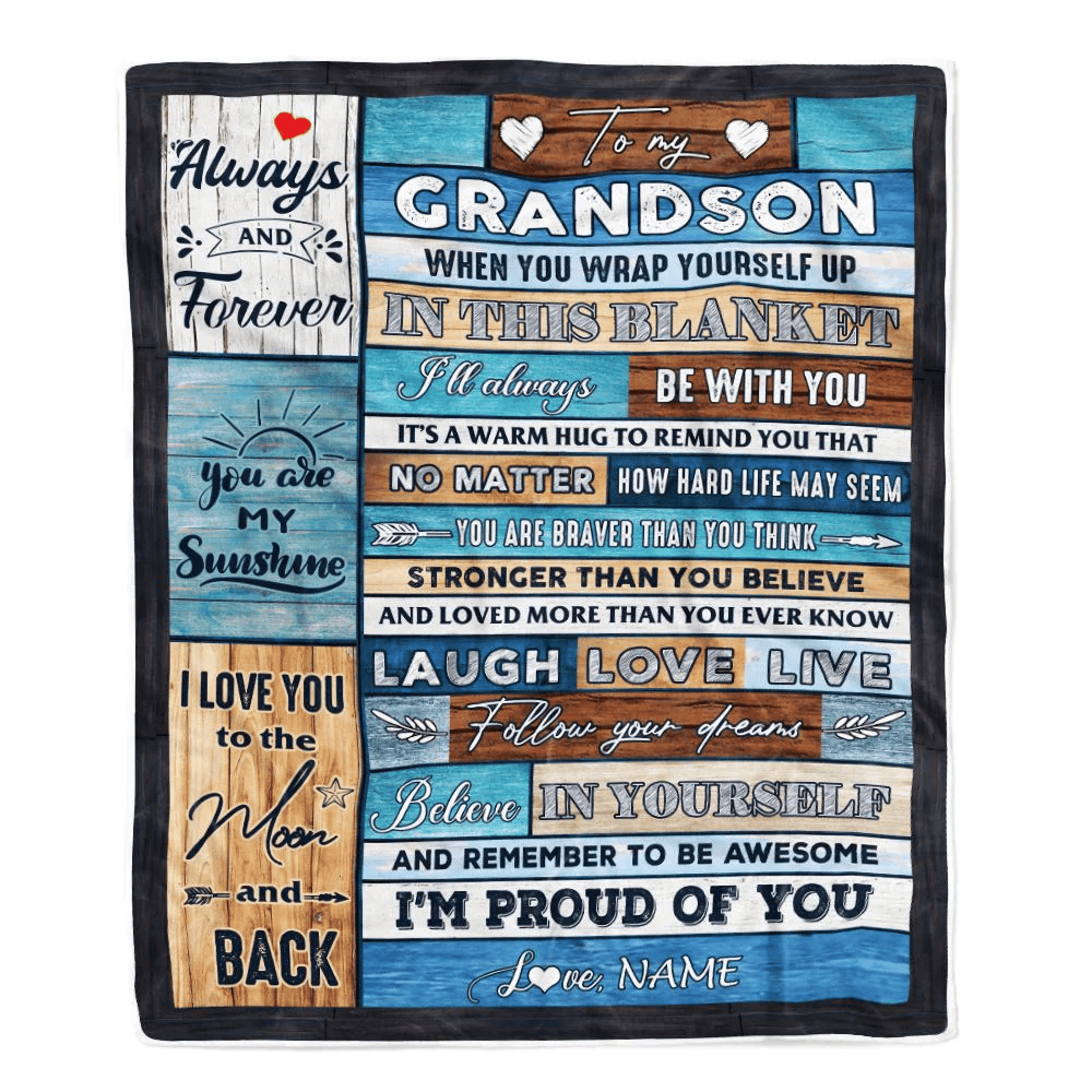 Personalized To My Grandson Blanket From Grandma Nana Papa Believe in Yourself Wood Grandson Birthday Graduation Christmas Customized Bed Fleece Throw Blanket