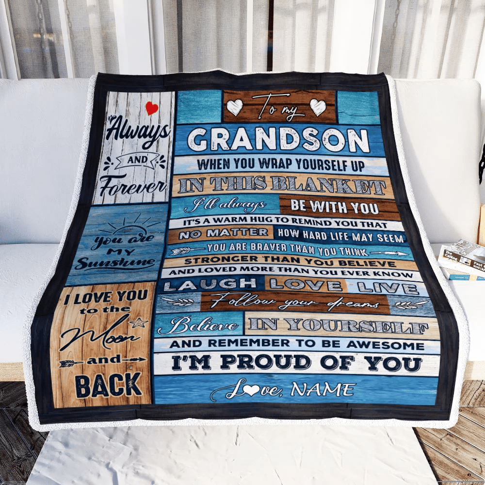 Personalized To My Grandson Blanket From Grandma Nana Papa Believe in Yourself Wood Grandson Birthday Graduation Christmas Customized Bed Fleece Throw Blanket