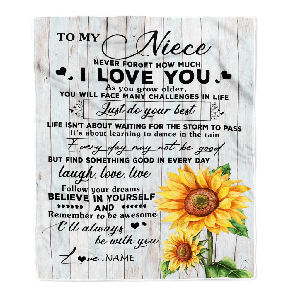 Personalized To My Niece Blanket From Uncle Aunt Sunflower Wood Laugh Love Live Niece Birthday Graduation Christmas Customized Bed Quilt Fleece Throw Blanket