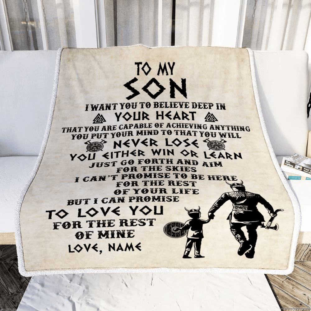 Personalized To My Son Blanket From Dad Father You Will Never Lose Viking Son Birthday Graduation Christmas Customized Fleece Throw Blanket