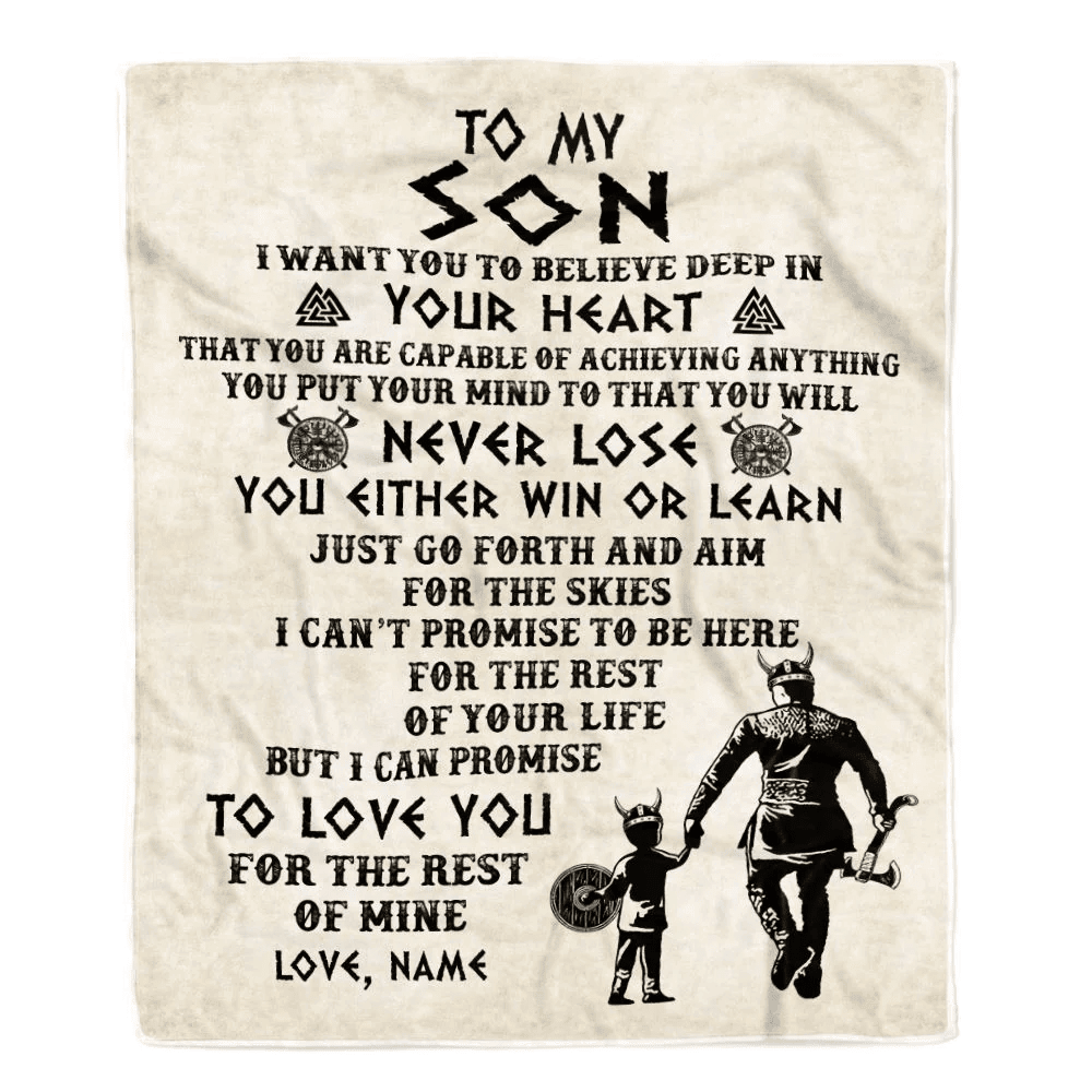 Personalized To My Son Blanket From Dad Father You Will Never Lose Viking Son Birthday Graduation Christmas Customized Fleece Throw Blanket