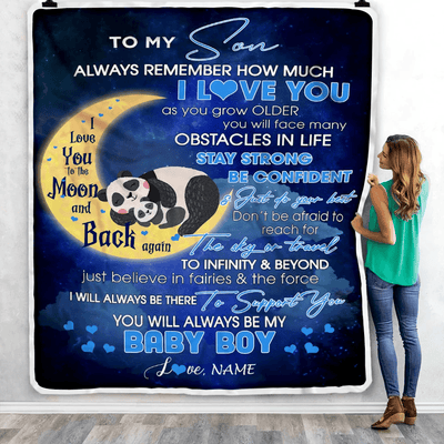 Personalized To My Son I Love You Forever From Mom Dad Panda Son Birthday Christmas Thanksgiving Graduation Customized Fleece Blanket