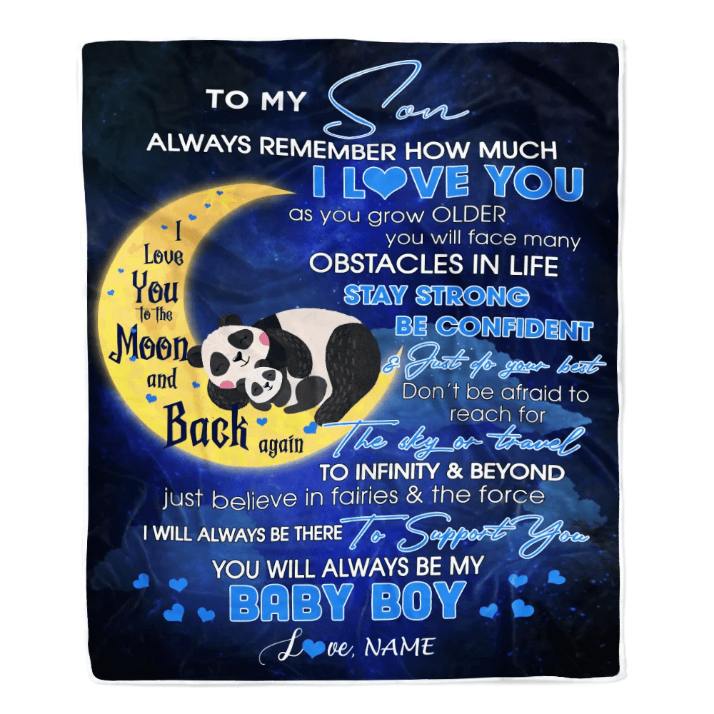Personalized To My Son I Love You Forever From Mom Dad Panda Son Birthday Christmas Thanksgiving Graduation Customized Fleece Blanket