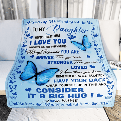 Personalized to My Daughter Blanket from Mom Dad Braver Stronger Loved Butterfly Daughter Birthday Anniversary Christmas Customized Bed Fleece Throw Blanket