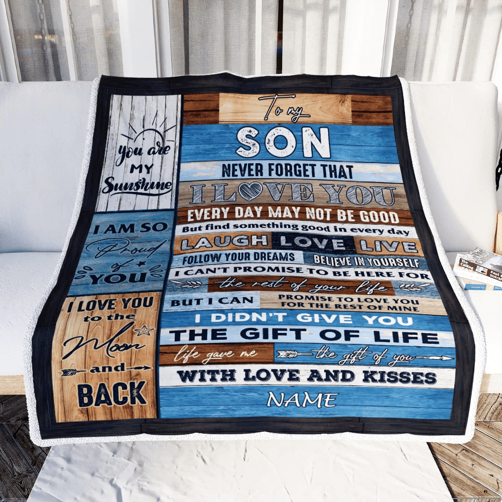 Personalized To My Son Blanket From Mom Dad I Love You Wood Son Birthday Christmas Thanksgiving Graduation Customized Fleece Blanket