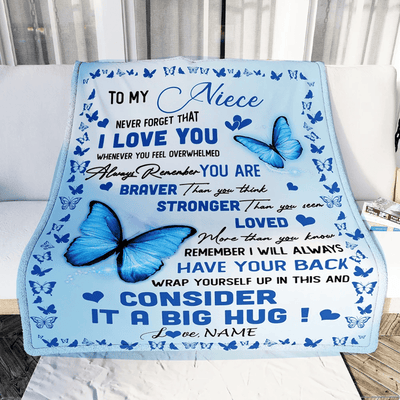 Personalized to My Niece Blanket from Aunt Auntie Uncle Braver Stronger Loved Butterfly Niece Birthday Graduation Christmas Customized Bed Fleece Throw Blanket