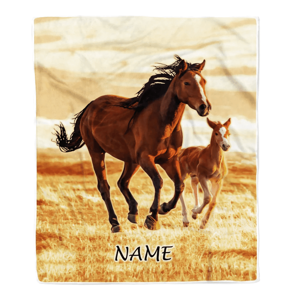 Personalized Running Horse Blanket Custom Name Equestrian Sport For Horse Boy Girl Men Women Birthday Christmas Customized Fleece Blanket