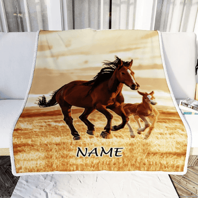 Personalized Running Horse Blanket Custom Name Equestrian Sport For Horse Boy Girl Men Women Birthday Christmas Customized Fleece Blanket