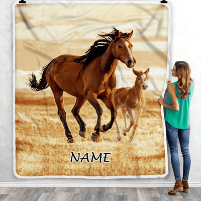 Personalized Running Horse Blanket Custom Name Equestrian Sport For Horse Boy Girl Men Women Birthday Christmas Customized Fleece Blanket