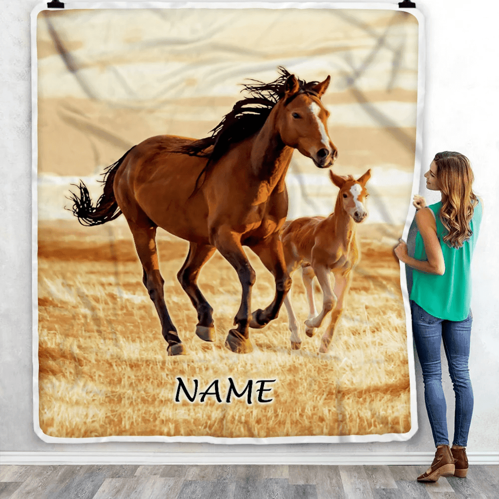 Personalized Running Horse Blanket Custom Name Equestrian Sport For Horse Boy Girl Men Women Birthday Christmas Customized Fleece Blanket