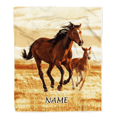 Personalized Running Horse Blanket Custom Name Equestrian Sport For Horse Boy Girl Men Women Birthday Christmas Customized Fleece Blanket