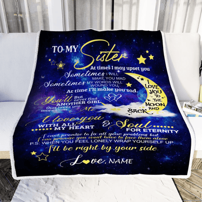 Personalized To My Sister Blanket From Brother Custom Name Love You Moon and Back Birthday Birthday Gift Graduation Christmas Bed Quilt Fleece Throw Blanket