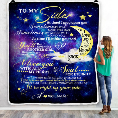 Personalized To My Sister Blanket From Brother Custom Name Love You Moon and Back Birthday Birthday Gift Graduation Christmas Bed Quilt Fleece Throw Blanket