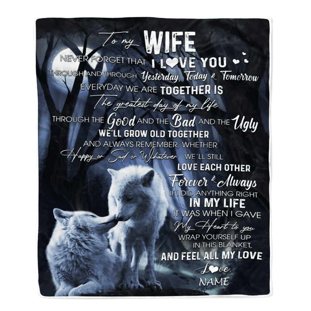 Personalized To My Wife Blankets From Husband Wolf Never Forget That I Love You Wife Birthday Wedding Anniversary Christmas Customized Fleece Blanket