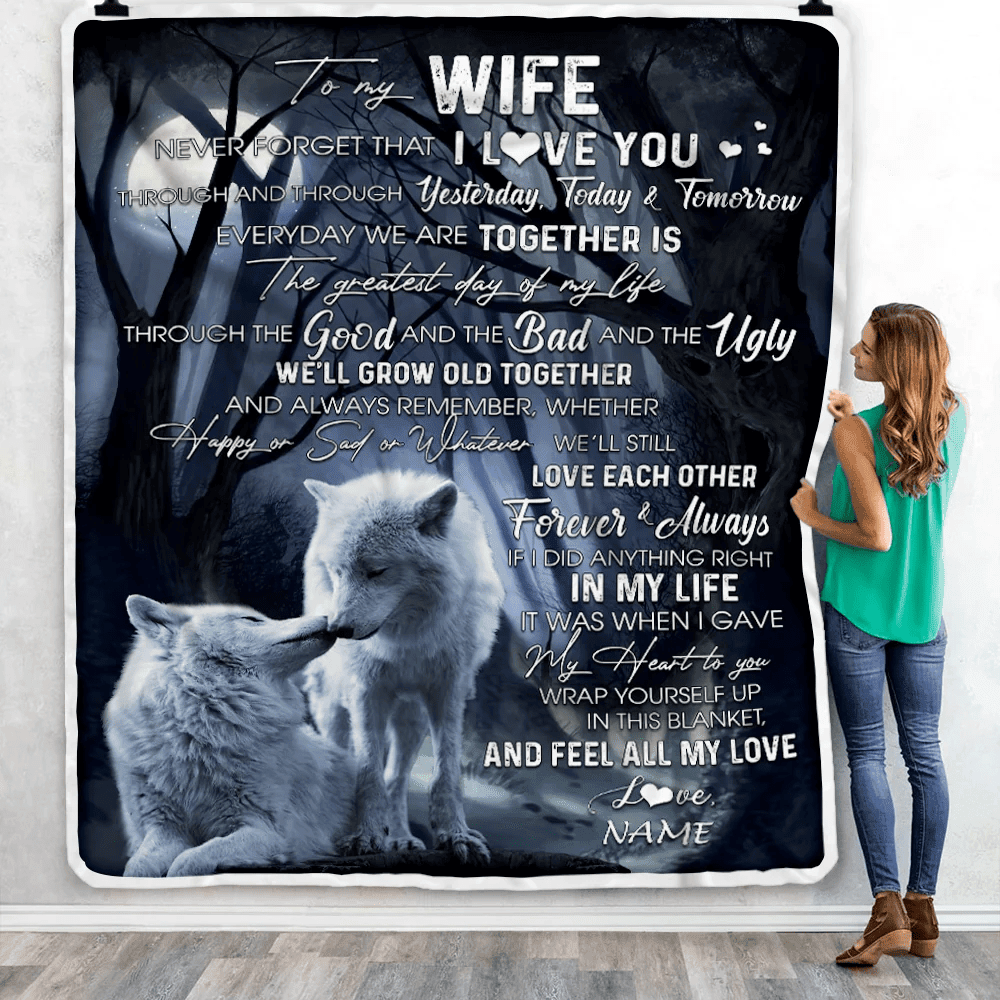 Personalized To My Wife Blankets From Husband Wolf Never Forget That I Love You Wife Birthday Wedding Anniversary Christmas Customized Fleece Blanket