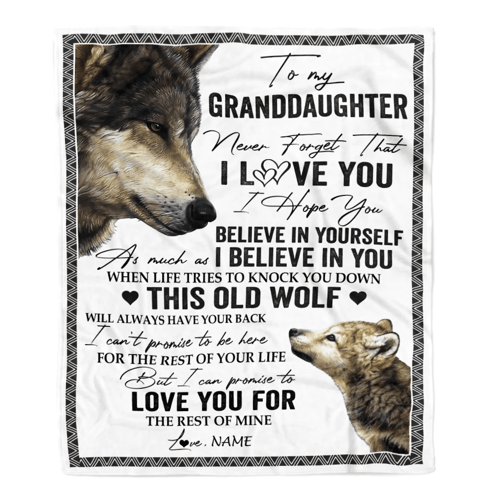 Personalized To My Granddaughter Blanket From Grandma Grandpa This Old Wolf Love You Granddaughter Birthday Graduation Christmas Customized Fleece Blanket