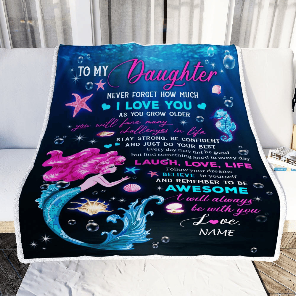 Personalized To My Daughter Blanket From Mom Mother Dad Never Forget I Love You Mermaid Daughter Birthday Christmas Customized Bed Fleece Blanket