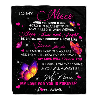 Personalized To My Niece Blanket From Aunt Butterfly When You Need A Hug Niece Birthday Graduation Christmas Customized Bed Quilt Fleece Throw Blanket