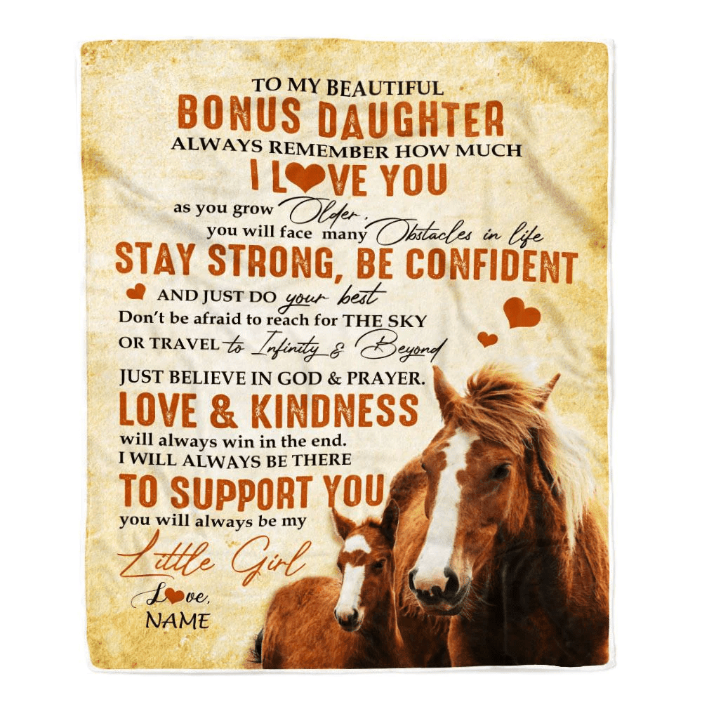 Personalized To My Bonus Daughter Blanket From Stepmom Always Remember I Love You Horse Stepdaughter Birthday Graduation Christmas Customized Fleece Blanket