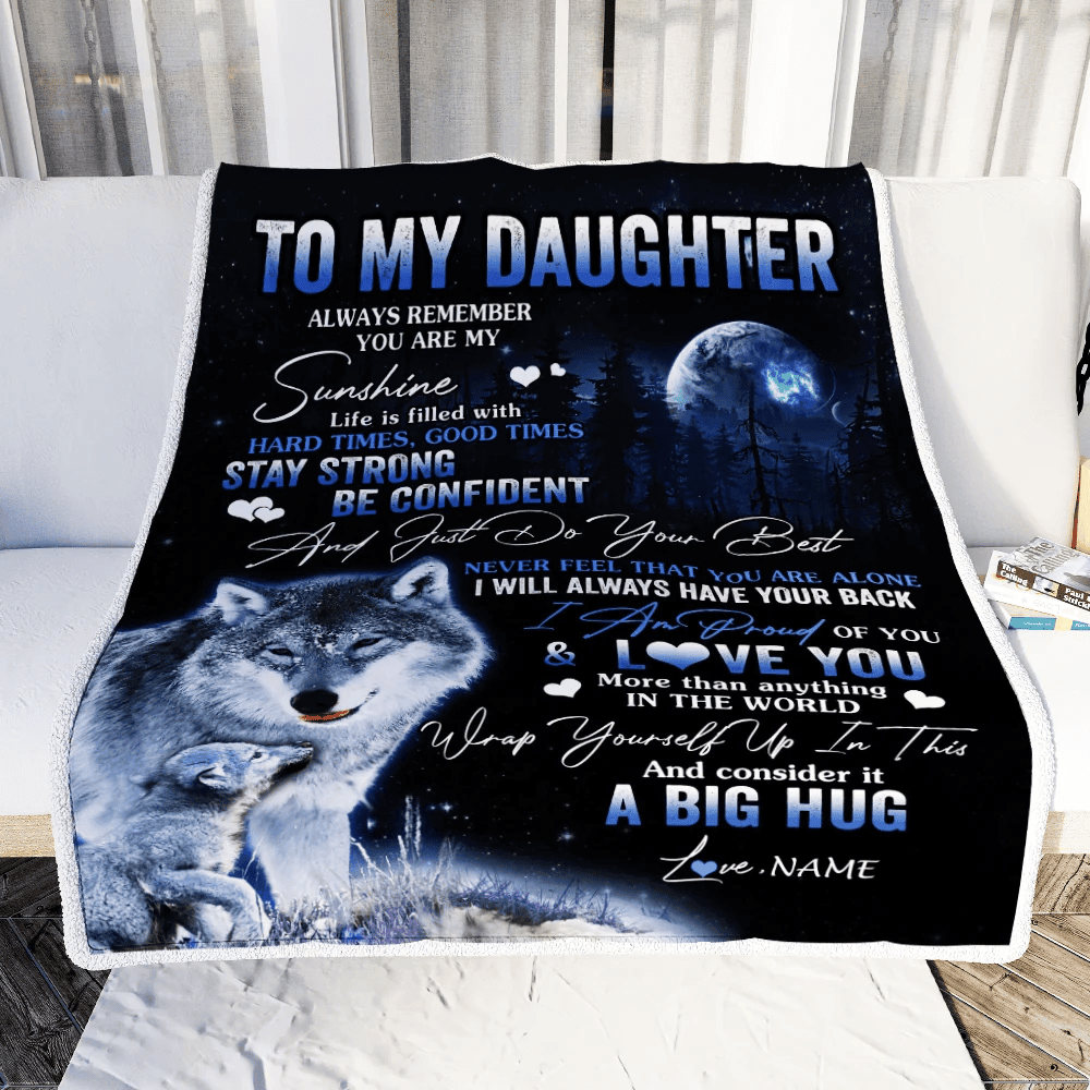 Personalized To My Daughter Wolf Blanket From Mom Dad Mother Always Remember Daughter Birthday Travel Graduation Christmas Customized Fleece Throw Blanket