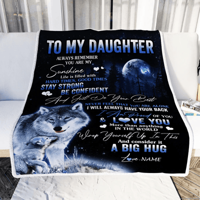 Personalized To My Daughter Wolf Blanket From Mom Dad Mother Always Remember Daughter Birthday Travel Graduation Christmas Customized Fleece Throw Blanket