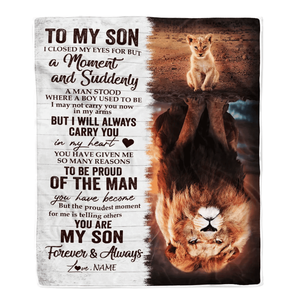 Personalized To My Son Blanket From Mom Dad Mother Lion Proud Of The Man You Have Become Son Birthday Graduation Christmas Customized Fleece Throw Blanket