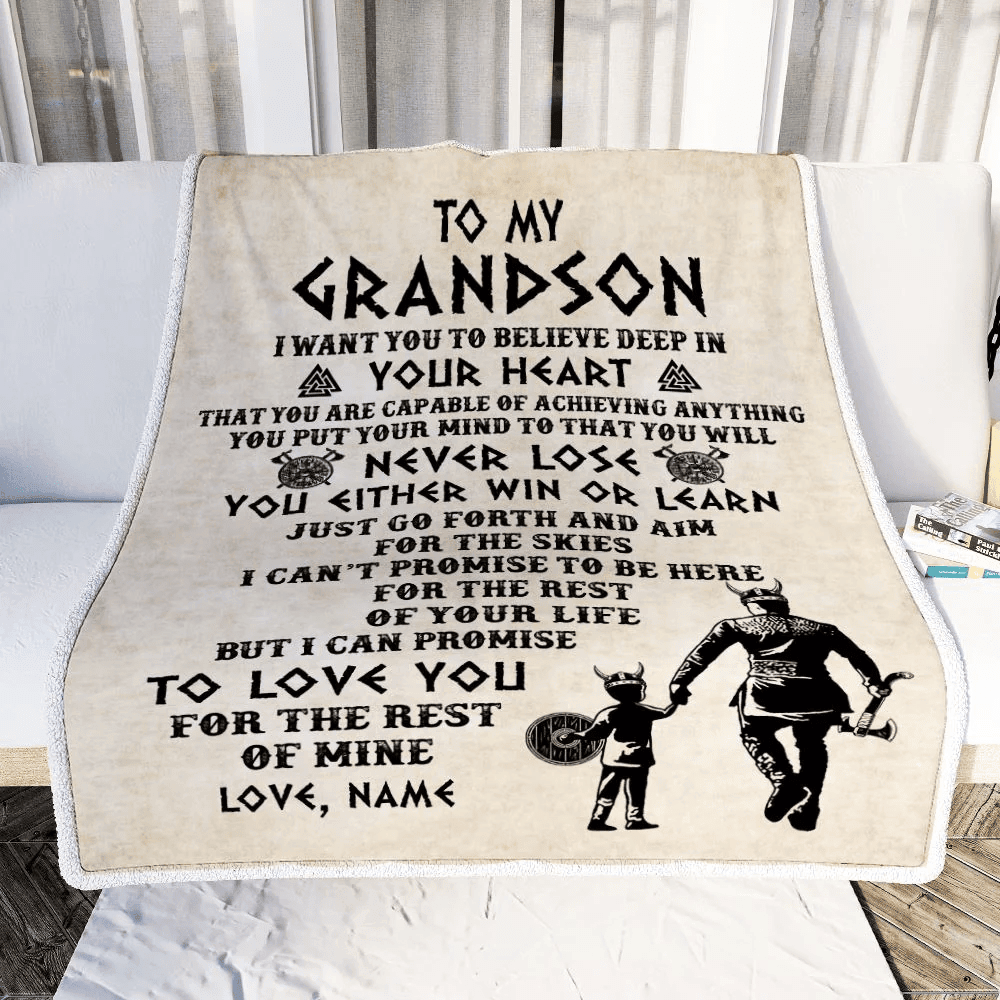 Personalized To My Grandson Blanket From Grandpa Pops You Will Never Lose Viking Grandson Birthday Graduation Christmas Customized Fleece Blanket